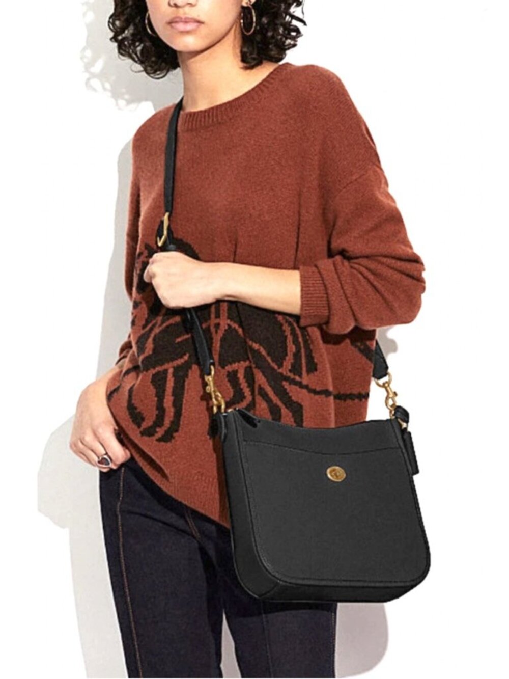 Coach Pebble Leather Chaise Crossbody Bag. Black with Gold Accents